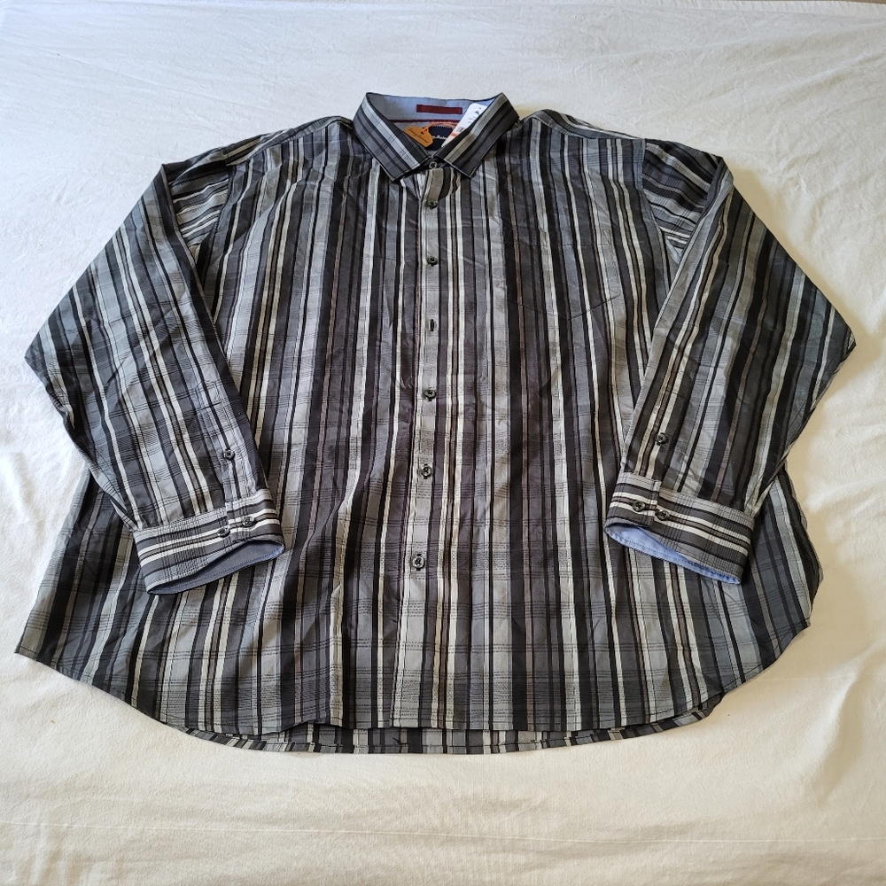 NWT Tommy Bahama Stripe Breaker Button Up Shirt Mens 3XL Black Gray  Long Sleeve